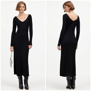 Madewell Black Ribbed V-Neck Long-Sleeve Midi Dress